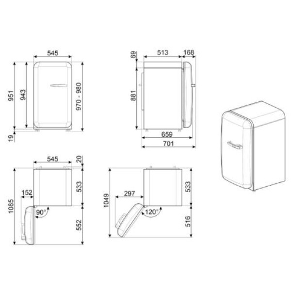 Külmik smeg, 50-ndate stiil, 97 cm, 105/17 l, 35 db, mehaaniline juhtimine, vasak, must Külmik smeg, 50-ndate stiil, 97 cm, 105/17 l, 35 db, mehaaniline juhtimine, vasak, must