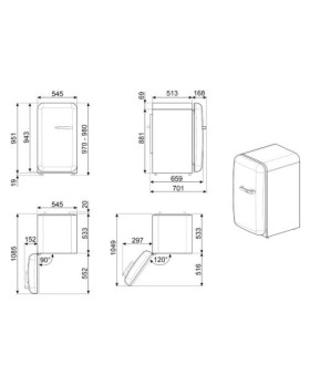 Külmik smeg, 50-ndate stiil, 97 cm, 105/17 l, 37 db, mehaaniline juhtimine, vasak, kreem-foto8