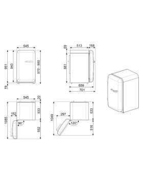 Külmik smeg, 50-ndate stiil, 97 cm, 105/17 l, 35 db, mehaaniline juhtimine, vasak, punane-foto9
