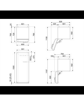Külmik smeg, 50-ndate stiil, 153 cm, 244/26 l, 35 db, mehaaniline juhtimine, vasak, kreem-foto2