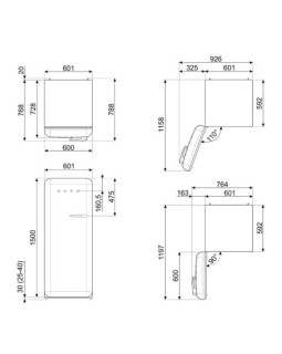 Külmik smeg, 50-ndate stiil, 153 cm, 244/26 l, 35 db, mehaaniline juhtimine, vasak, pastellsinine-foto9