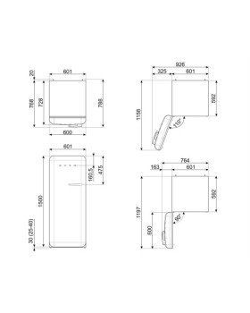 Külmik smeg, 50-ndate stiil, 153 cm, 244/26 l, 35 db, mehaaniline juhtimine, vasak, valge-foto4