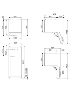 Külmik smeg, 50-ndate stiil, 150 cm, 244/26 l, 38 db, elektrooniline juhtimine, sinine-foto2