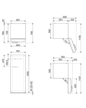 Külmik smeg, 50-ndate stiil, 150 cm, 244/26 l, 38 db, elektrooniline juhtimine, sinine-foto2
