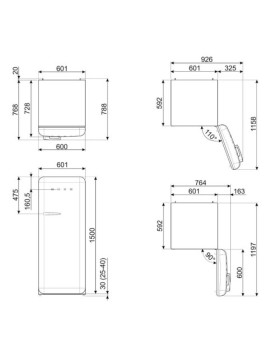 Külmik smeg, 50-ndate stiil, 150 cm, 244/26 l, 35 db, elektrooniline juhtimine, itaalia trikoloor-foto2
