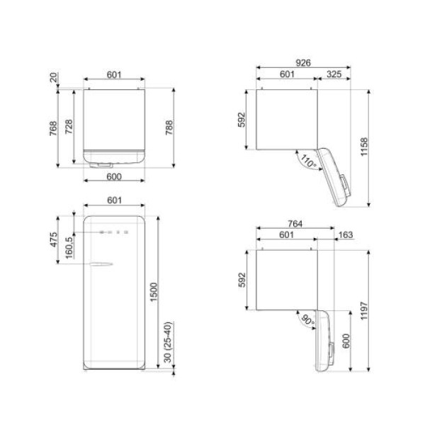 Külmik smeg, 50-ndate stiil, 153 cm, 244/26 l, 35 db, mehaaniline juhtimine, cappuccino