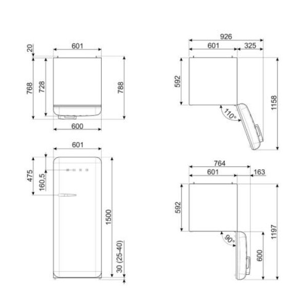 Külmik smeg, 50-ndate stiil, 153 cm, 244/26 l, 35 db, mehaaniline juhtimine, parem, punane
