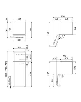 Külmik smeg, 50-ndate stiil, 172 cm, 222/72 l, 37 db, mehaaniline juhtimine, kreem-foto2