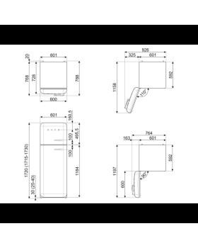 Külmik smeg, 50-ndate stiil, 172 cm, 222/72 l, 37 db, mehaaniline, vasak, pastellroheline-foto2