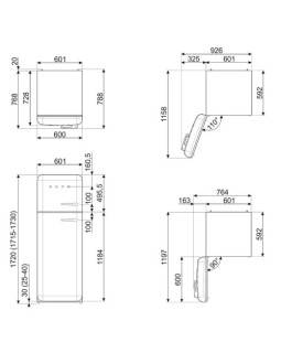 Külmik smeg, 50-ndate stiil, 172 cm, 222/72 l, 37 db, mehaaniline juhtimine, hõbedane-foto2