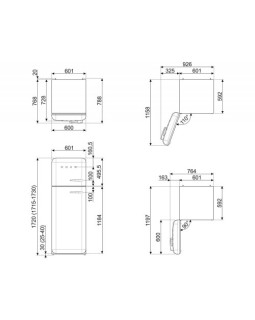Külmik smeg, 50-ndate stiil, 172 cm, 222/72 l, 37 db, mehaaniline, vasak, valge-foto2
