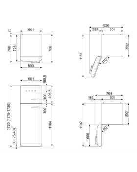 Külmik smeg, 50-ndate stiil, 172 cm, 222/72 l, 34 db, mehaaniline, vasak, valge-foto8