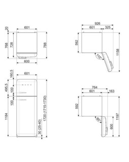 Külmik smeg, 50-ndate stiil, 172 cm, 222/72 l, 34 db, mehaaniline, parem, must-foto11