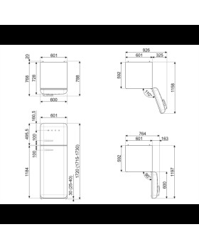 Külmik smeg, 50-ndate stiil, 172 cm, 222/72 l, 37 db, mehaaniline, parem, kreem-foto6