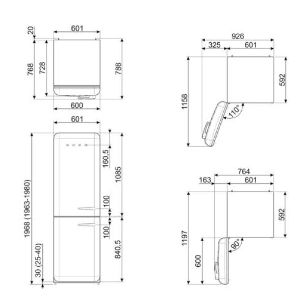 Külmik smeg, 50-ndate stiil, 196 cm, 234/97 l, 35 db, elektrooniline juhtimine, nofrost, oranž