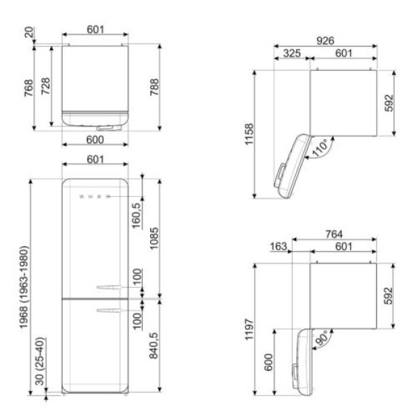 Külmik smeg, 50-ndate stiil, nofrost, 196 cm, 234/97 l, 35 db, elektrooniline juhtimine, pastellroosa