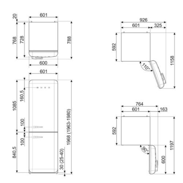 Külmik smeg, 50-ndate stiil, nofrost, 196 cm, 234/97 l, 35 db, elektrooniline juhtimine, pastellsinine, pastellsinine
