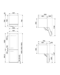 Külmik smeg, 50-ndate stiil, 196 cm, 234/97 l, 37 db, elektrooniline juhtimine, nofrost, pastellroosa-foto2