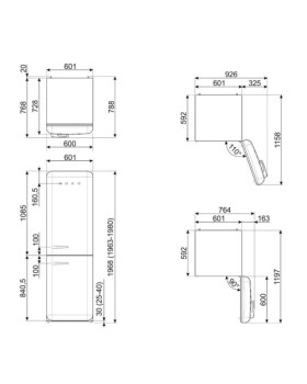 Külmik smeg, 50-ndate stiil, 196 cm, 234/97 l, 37 db, elektrooniline juhtimine, nofrost, hõbedane-foto2