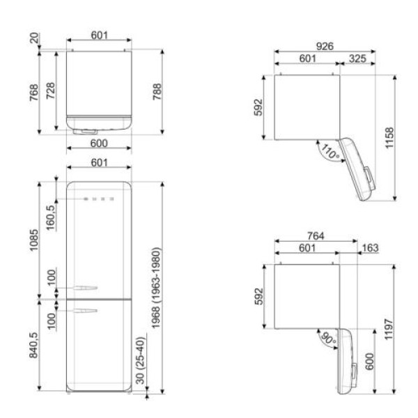 Külmik smeg, 50-ndate stiil, nofrost, 196 cm, 234/97 l, 35 db, elektrooniline juhtimine, valge
