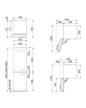 Külmik smeg, 50-ndate stiil, 205 cm, 344/137 l, 42 db, puutetundlik juhtimine, nofrost, must-foto2