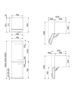Külmik smeg, 50-ndate stiil, 205 cm, 344/137l, 41 db, puutetundlik juhtimine, nofrost, kreem-foto2