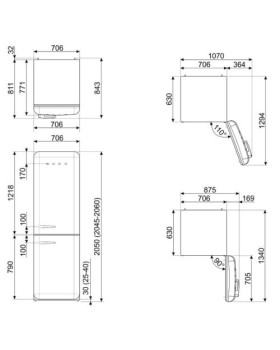 Külmik smeg, 50-ndate stiil, 205 cm, 333/128 l, 37 db, puutetundlik juhtimine, nofrost, punane-foto11