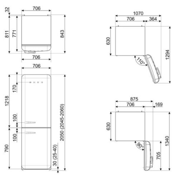 Külmik smeg, 50-ndate stiil, 205 cm, 333/128 l, 37 db, puutetundlik juhtimine, nofrost, punane