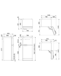 Külmik smeg, 50-ndate stiil, 192 cm, 400/124 l, 41 db, elektrooniline juhtimine, parem, kreem-foto3