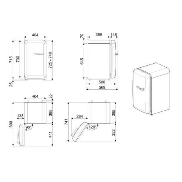 Minibaar smeg, 50-ndate stiil, 73 cm, 40 db, elektrooniline juhtimine, must, 34 l Kodumasinad