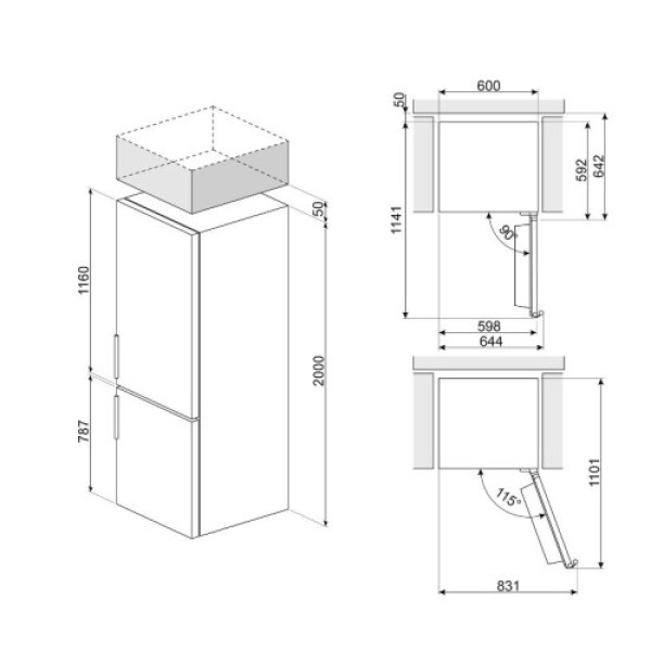 Külmik smeg 200 cm, 255/106l, 35 db, elektrooniline juhtimine, parem, noforst, rv-teras Kodumasinad