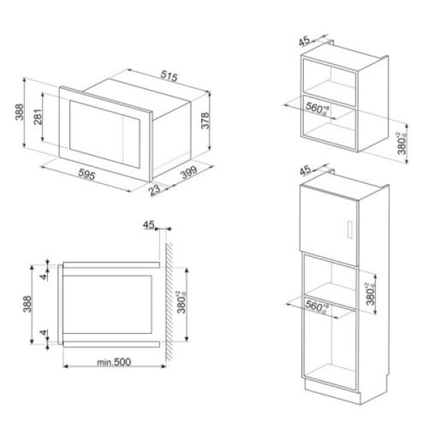 Mikrolaineahi smeg universale, integreeritav, 25 l, 1000/900 w, must
