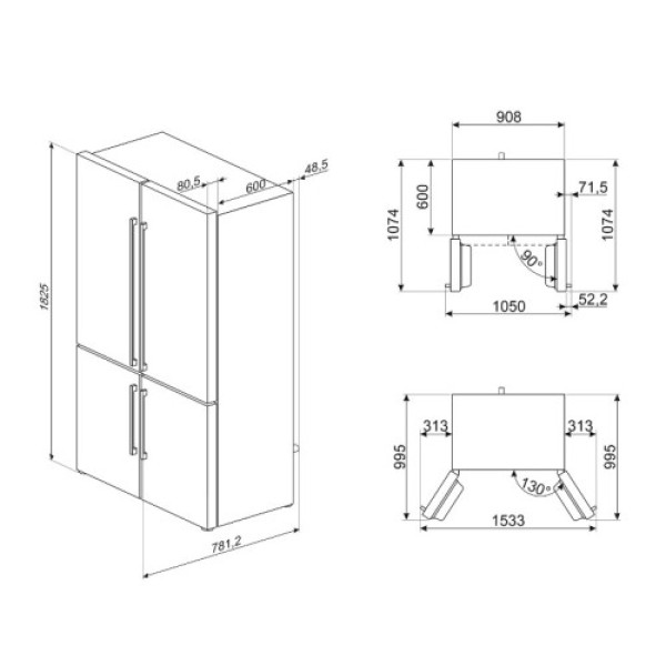 Külmik smeg universale, 182 cm, 376/196 l, 37 db, elektrooniline juhtimine, nofrost, rv teras Kodumasinad