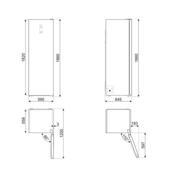 Jahekapp smeg, 186 cm, 390 l, 40 db, puutejuhtimine, roostevaba teras Kodumasinad