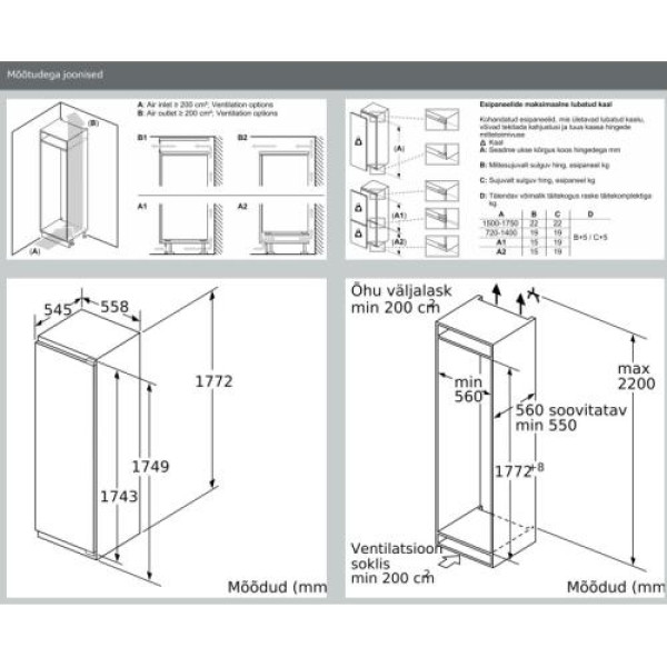 Sügavkülmik neff, integreeritav, 177 cm, 212 l, 35 db, nofrost, valge