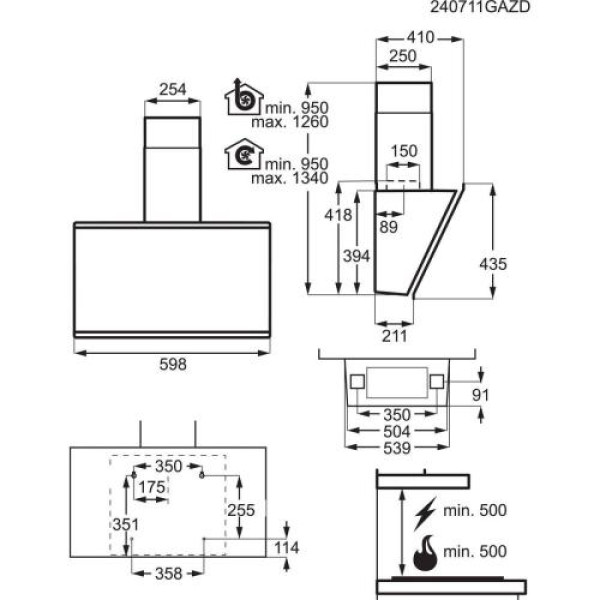 Õhupuhastaja aeg, seina, 60 cm, hob2hood, max 55 db, 760 m3/h, must
