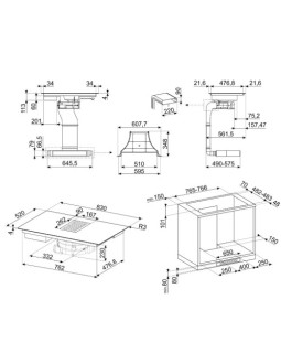 Õhupuhastiga pliidiplaat smeg, 4 x induktsioon, 83 cm, 700 m3/h, 65 db, lõigatud serv, neptuun hall-foto8
