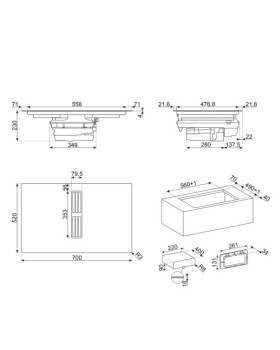 Õhupuhastiga pliidiplaat smeg, 4 x induktsioon, 70 cm, 650 m3/h, 68 db, lõigatud serv, must-foto8