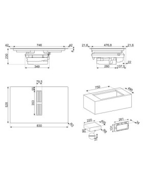 Õhupuhastiga pliidiplaat smeg, 4 x induktsioon, 83 cm, 630 m3/h, 65 db, lõigatud serv, must-foto2