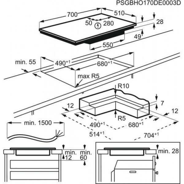 Pliidiplaat aeg, 4 x induktsioon, flexi tsoon, 70 cm, hob2hood, must Kodumasinad