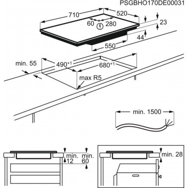 Pliidiplaat aeg, 4 x induktsioon, flexi tsoon, 71 cm, hob2hood, faasitud, must Kodumasinad