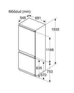 Külmik bosch, integreeritav, 193,5 cm, 285/98 l, 34 db, nofrost, elektrooniline juhtimine, valge-foto6