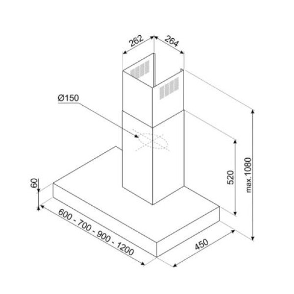 Õhupuhastaja smeg, seina, 60 cm, 686 m3/h, 64 db, matt must