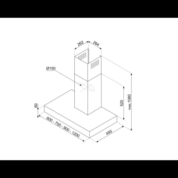 Õhupuhastaja smeg, seina, 60 cm, 686 m3/h, 64 db, rv teras Kodumasinad