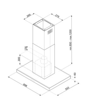 Õhupuhastaja smeg, saare, 90 cm, 778 m3/h, 69 db, rv teras/must klaas-foto5