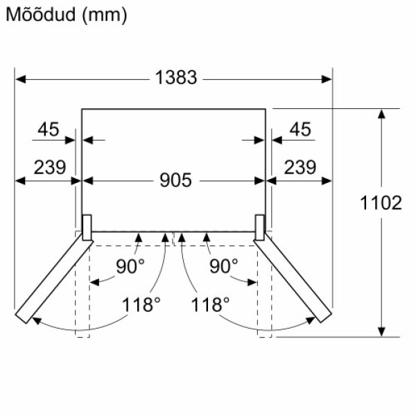 Külmik bosch, side-by-side, 183 cm, 405/200 l, 38 db, elektrooniline juhtimine, noforst, rv teras Kodumasinad