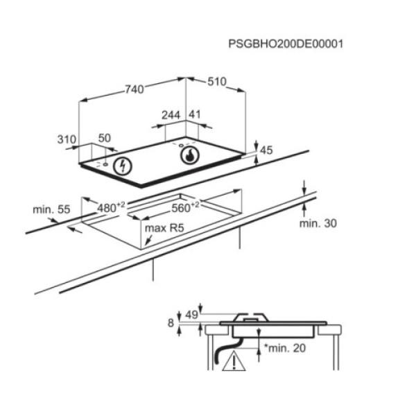 Pliidiplaat electrolux, 5 x gaas, 75 cm, must Kodumasinad