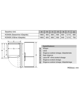 Külmik bosch, 186cm, 216/89 l, 42 db, elektrooniline juhtimine, valge-foto4