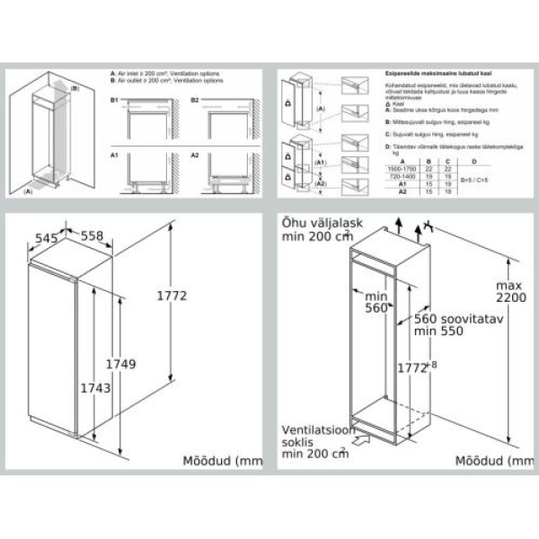 Külmik neff, integreeritav, 178 cm, 319 l, 37 db, fresh safe , valge