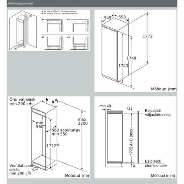 Külmik neff, integreeritav, 177 cm, 289 l, 37 db